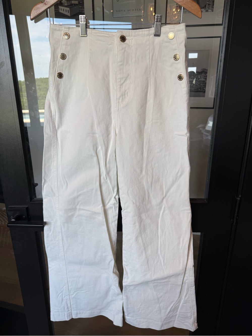 High-Waist White Cargo Jeans for Women - Wide Leg Sailor-Inspired Detail